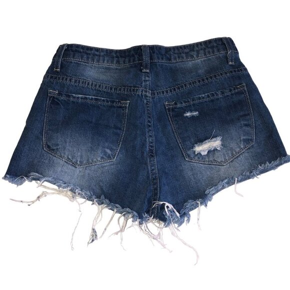 Forever 21Size S Shorts Jean Distressed Blue Denim Cut Off Festival Beach Vacay - Picture 3 of 5